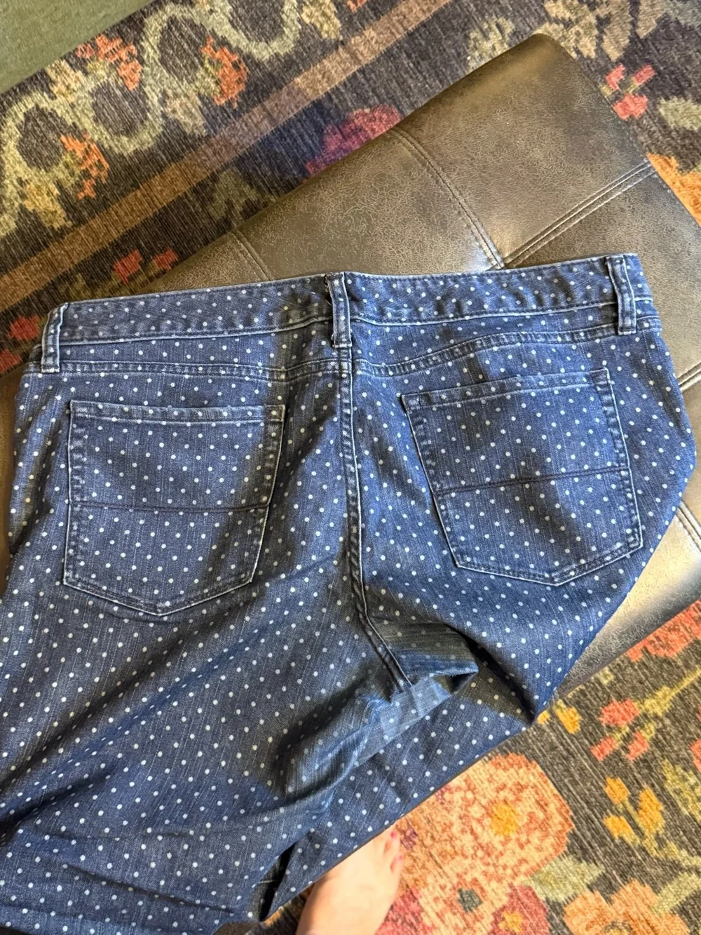 Early 2000s Merona Ankle Skinny Polka Dot Jeans in Dark Blue